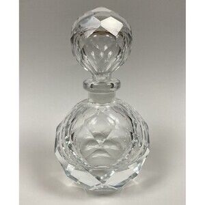 Cut Crystal Perfume Bottle w/Stopper Clear Faceted Diamond Vanity Gift Decor 5"